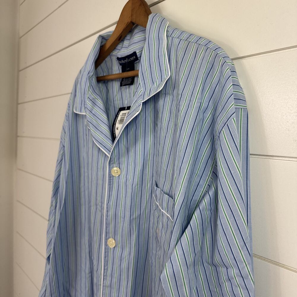 Polo Ralph Lauren Sleepwear Button Front Pajama Shirt Blue Stripe sz L - Picture 6 of 8